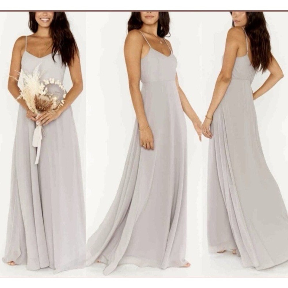 Show Me Your Mumu NWT Faith Maxi Dress Sz M Dove Grey Chiffon Wedding Bridesmaid